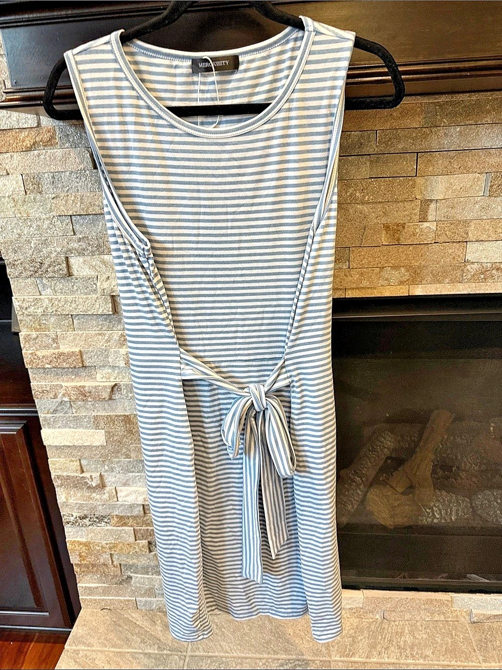 Mercury Striped Tie-Waist Midi Dress in Blue & White